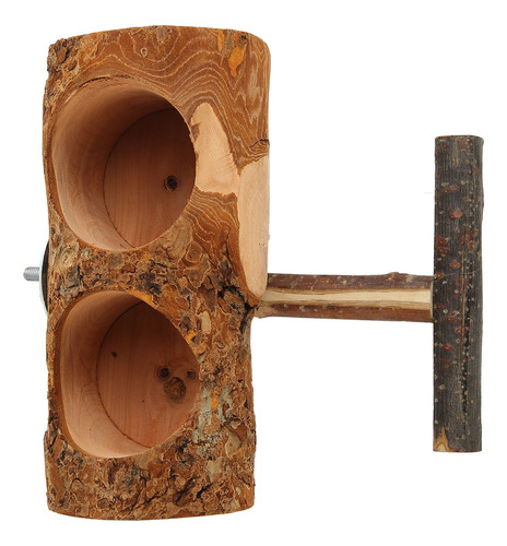 Comedero De Madera Con Forma De Jaula Natural, Doble Cuenco,