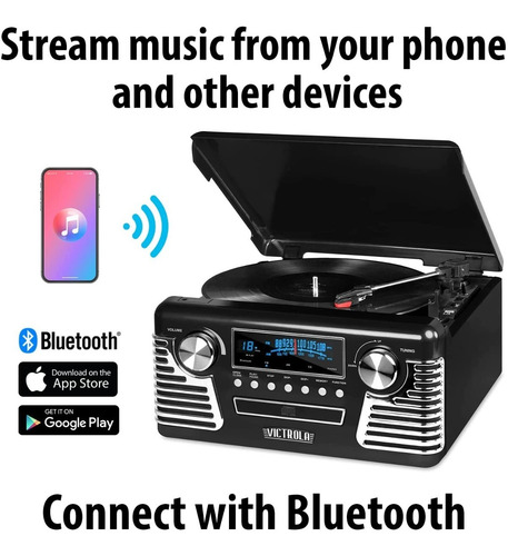 Tocadiscos Victrola 50's Retro Bluetooth Cd Player Altavoces