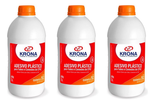 Adesivo Cola Para Tubo Ultraterm Frasco 850g Krona Kit 3 Pçs