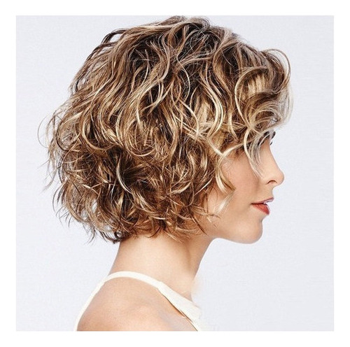 Peluca Corto Fluffy Corto Natural Ondulado Pelo Rizado Oro