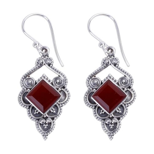 Novica Carnelian .925 Pendientes De Plata Esterlina Cuelgan,