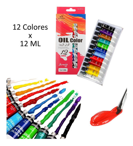 Imagen 2 de 10 de Kit Artistico + 12 Oleo + 12 Pinceles + Atril +bastidor