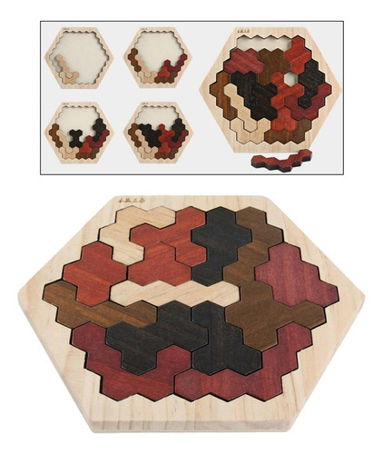 Nuevo Madera Hexagonal Tangram Puzle 3d Color Madera Color