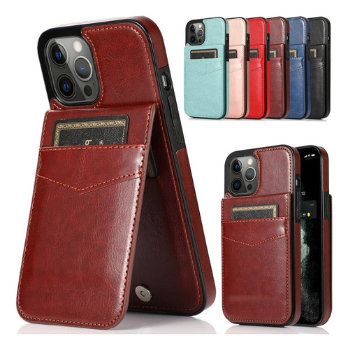 Funda Con Soporte For iPhone Wallet Card Shock Flip Leather