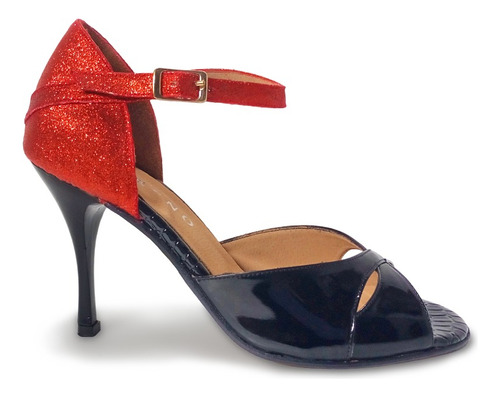 Zapatos De Baile, Tango, Salsa, 8,5cm Negro Y Glitter Rojo