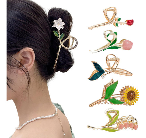 Pinzas Para El Cabello Con Flores, Pinzas Para El Cabello