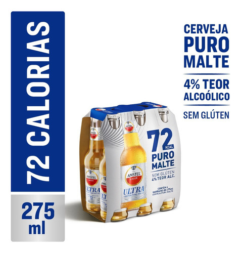 Kit 12n Cerveja Amstel Ultra Sem Zero Glúten 275ml Low Carb