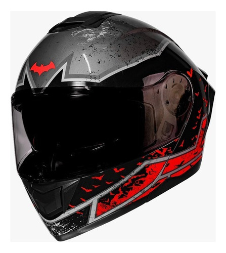 Casco Motociclista Kov Zero Batman Rojo Abatible Con Luz Led Tamaño del casco L