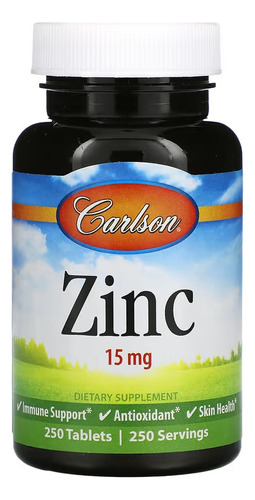 Carlson Labs, Zinc 15 Mg Con Calcio 26mg 250tab Sabor Sin Sabor