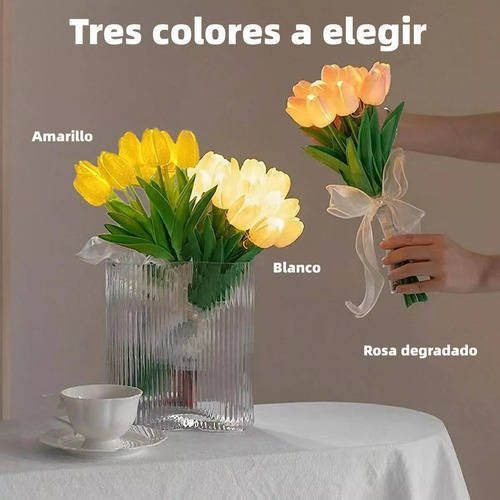 Lámpara Led Luz Nocturna Con 10 Flores Simulación Tulipanes
