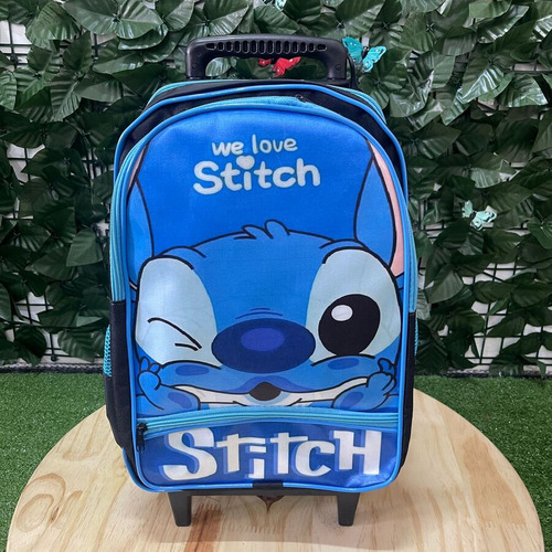 Mochila De Rodinhas Escolar Stitch Azul Infantil