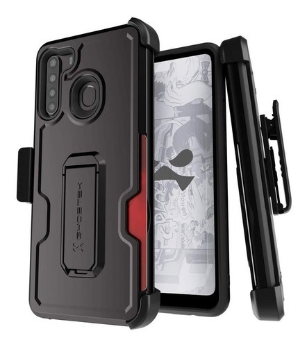 Clip Uso Rudo Para Samsung A21 Americano + Glass - Ghostek - Color Negro IRON ARMOR 3