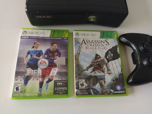 Xbox 360 Slim S Original + 2 Juegos + Joystick + Cables
