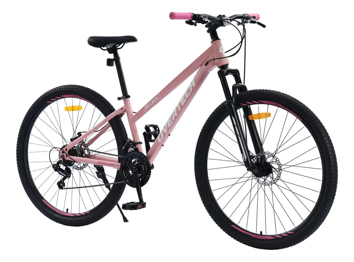 Bicicleta Mtb Overtech Q5 Lady R29, 21v Con Shimano, Freno A Disco, Con Suspensión, Color Rosa Mate/blanco Tamaño Del Cuadro S