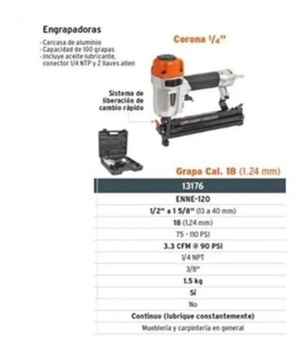 Engrapadora Neumatica 1/4 Grapa Calibre 18 /truper 13176