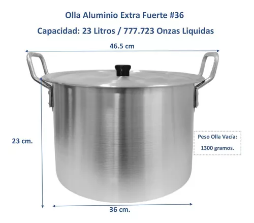 Olla Grande En Aluminio Extra Fuerte 36 Capacidad 22 Litros