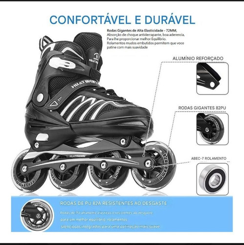 Patins Roller. Semi Profissional -125 Kg Adulto Calça Até 42