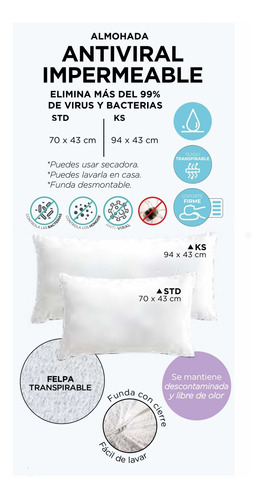 Almohada Impermeable / Hipoalergénica /antiácaros Std Vianey