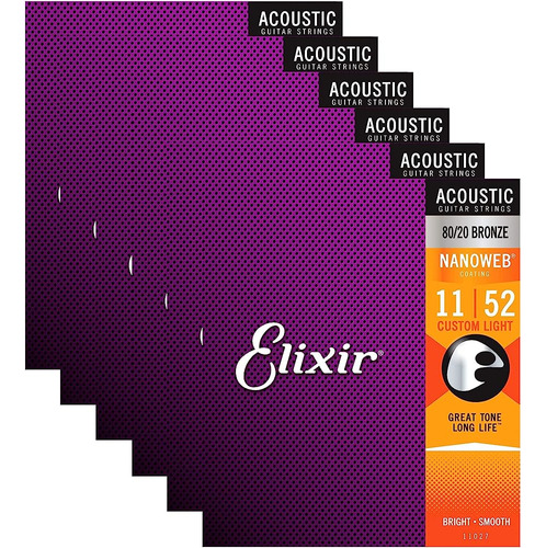 Elixir 11027 Acoustic 80/20 Nano Custom Light 11-52 (paquete