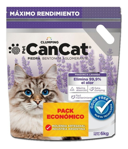  Cancat  Piedra Bentonita Lavanda 6 Kg Pack Economico Nuska 