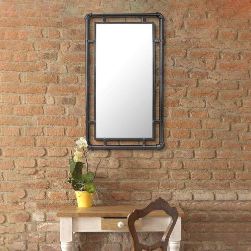 Espejo De Pared Rectangular Industrial Negro 74 X 42 Cm Con