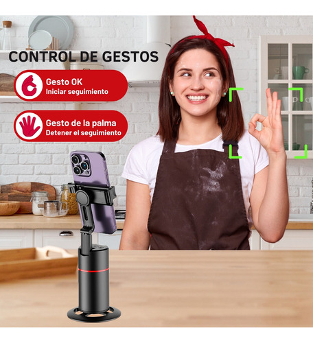Soporte Celular Seguimiento 360 Automatico Facial Sin Manos Negro