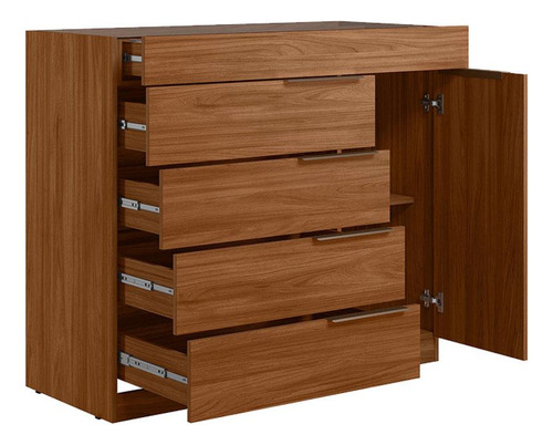 Cômoda Lume E Guarda Roupa Casal Lounge Nogueira Preto Flex