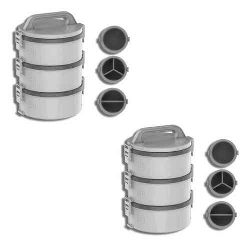 Kit 2 Conjuntos - Marmita Térmica 3 Pratos Teckor Soprano