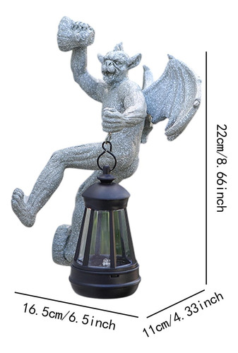 Gh Estátua Do Jardim De Escultura De Gárgula Com Solar Cinza