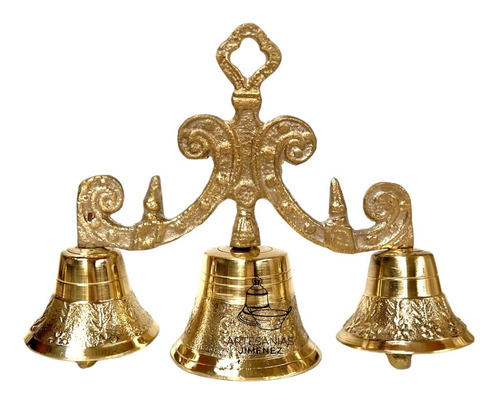  Campana De Mano Con 3 Campanillas De Bronce