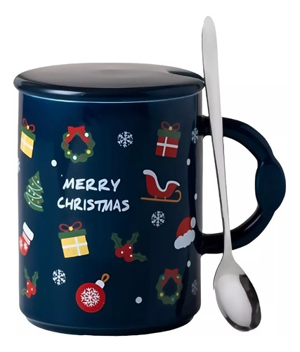 Taza De Navidad Con Tapa Y Cuchara Mug Navideño Decoración