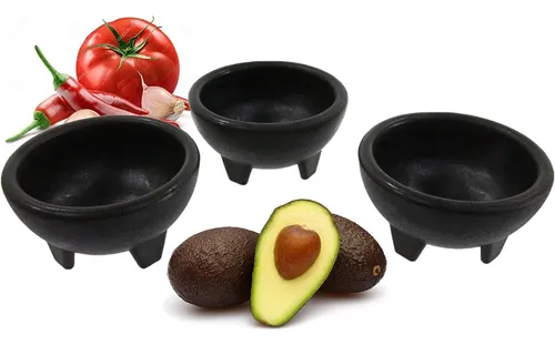Cuencos De Salsa Molcajete De Plástico Negro De 3 Patas Para