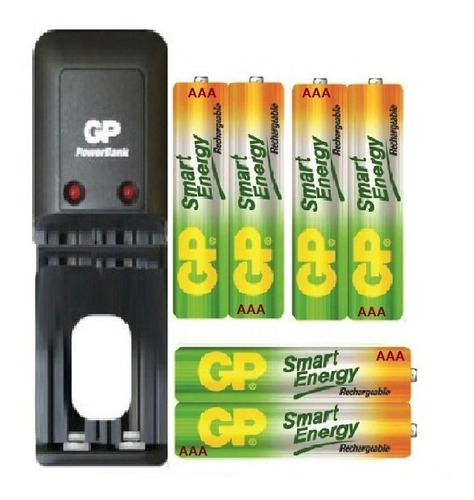 Cargador Gp + 6 Baterías Pilas Recargables Aaa Original