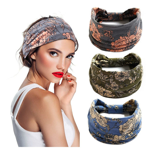 3 Unids/set Pañuelo De Cabeza Floral Mujer Bandanas De Pelo