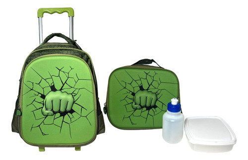 Kit Escolar Incrível Hulk 3d : Mochila Rodinhas + Lancheira