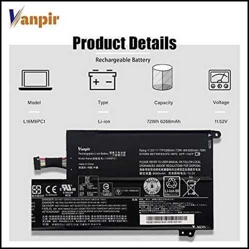 Vanpir L16m6pc1 11.52v 72wh Batería P/ Lenovo Yoga 720