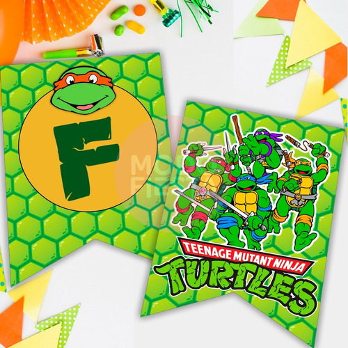 Banderines Cumpleaños Kit Imprimibles Tortugas Ninja