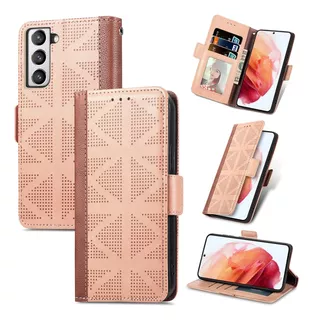 Capa De Telefone Flip De Couro Apricot Grid Para Samsung Gal