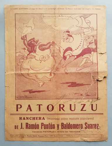 Imagen 2 de 3 de Patoruzu Dante Quinterno Antigua Partitura Original. 55195