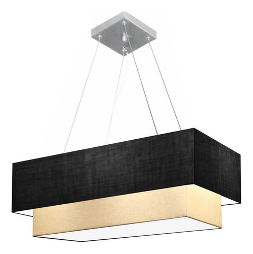 Lustre Pendente Retangular Vivare Md-4138 Cúpula Tec 70x30cm Cor Preto/bege 110v/220v