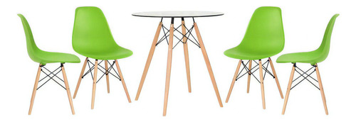 Kit - Mesa De Vidro Eames 70 Cm + 4 Cadeiras Eames Dsw Cor Verde-claro