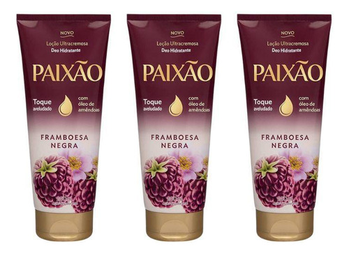  Hidratante Paixão Bisnaga 200ml Framboesa Negra Kit 3un