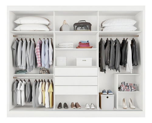 Guarda-roupa Casal Sintra 3 Portas 3 Gavetas Com Espelho Cor Branco