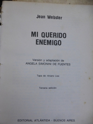 Mi Querido Enemigo - Jean Webster - Atlantida  1979 Sin Tapa
