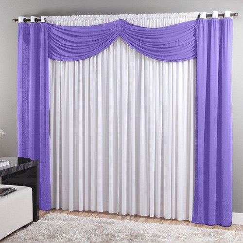 Cortina Sala 300 X 250 Cm Malha Com Bandô Dubai Lilas