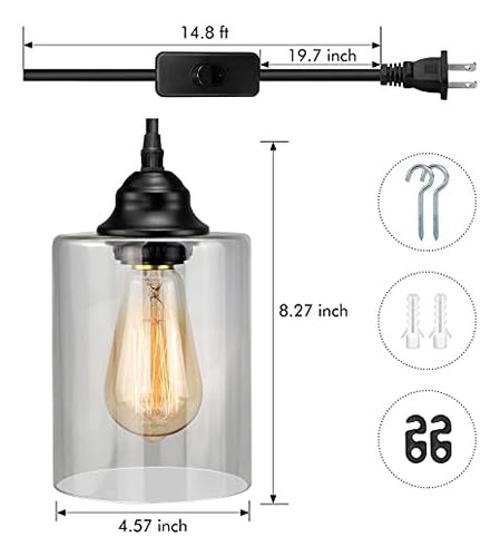 Lámpara Colgante De Cristal Con Enchufe De 1 Luz, Mini Ilumi