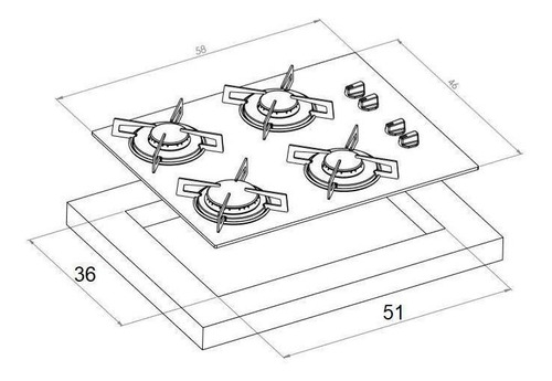 Fogão Cooktop D&d 4 Bocas Vermelho A Gás