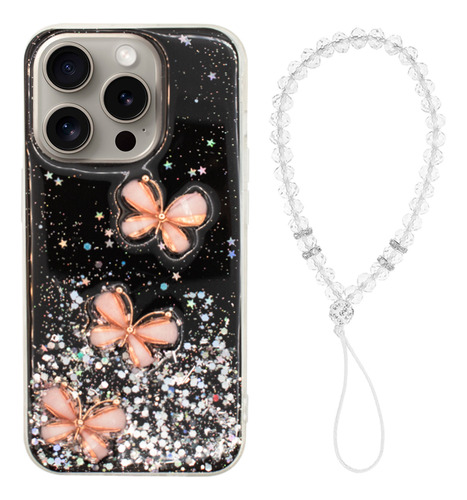 Protector iPhone 15 Pro Max Diseño Mariposa En 3d Color Neg