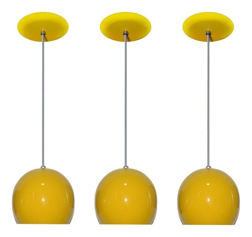 03 Luminarias Pendentes Coloridos Modelo Bolinha - Balcão Cor Amarelo 110V/220V (Bivolt)