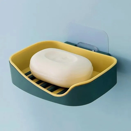 Jabonera De Plástico Autoadhesiva Para Pared Baño Ducha Color Amarillo/azul